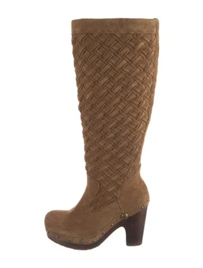 Pre-owned Ugg Suede Patterned Lace-up Boots In Brown