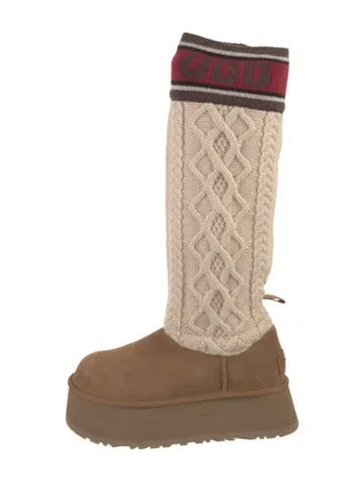 Pre-owned Ugg Suede Patterned Sock Boots In Neutral