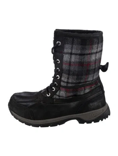 Pre-owned Ugg Suede Plaid Print Lace-up Boots In Multi