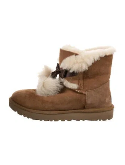 Pre-owned Ugg Suede Pom-pom Embellishments Boots In Brown