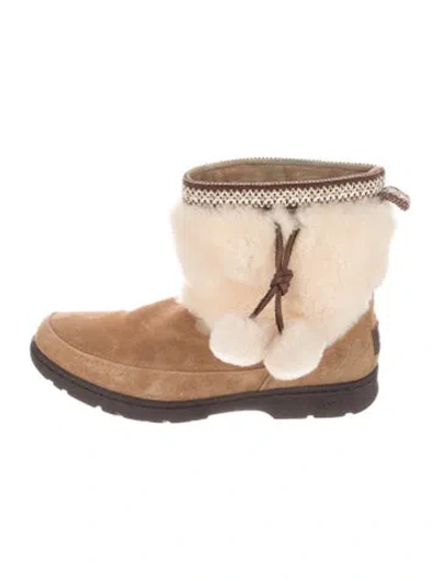 Pre-owned Ugg Suede Pom-pom Embellishments Boots In Neutrals