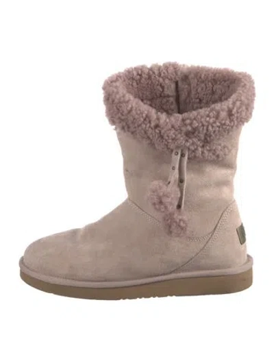 Pre-owned Ugg Suede Pom-pom Embellishments Boots In Pink