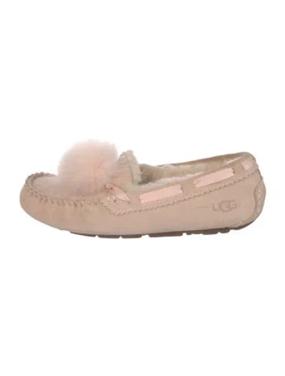Pre-owned Ugg Suede Pom-pom Embellishments Moccasins In Pink