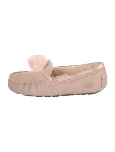 Pre-owned Ugg Suede Pom-pom Embellishments Moccasins In Pink