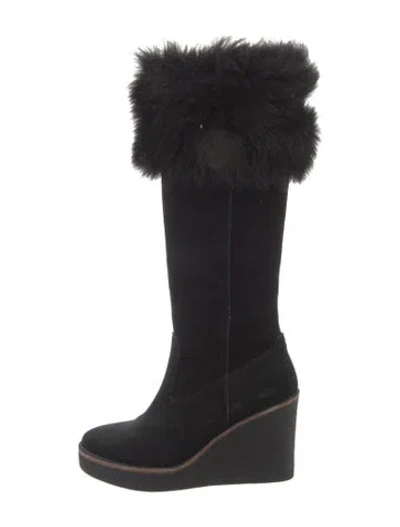 Pre-owned Ugg Suede Printed Boots In Black
