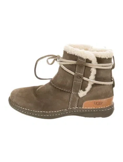 Pre-owned Ugg Suede Printed Lace-up Boots In Neutral