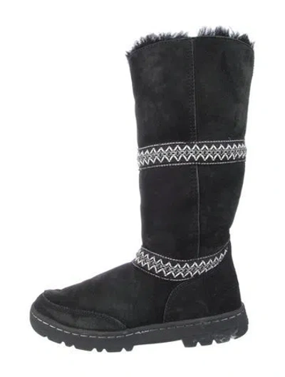 Pre-owned Ugg Suede Printed Moto Boots In Black