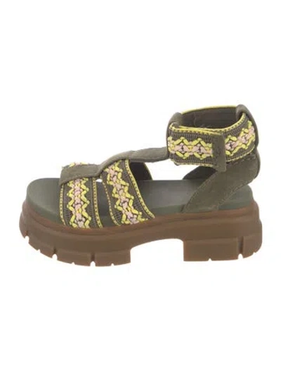 Pre-owned Ugg Suede Printed Sandals In Green
