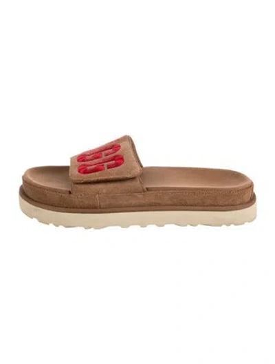 Pre-owned Ugg Suede Printed Slides In Neutral