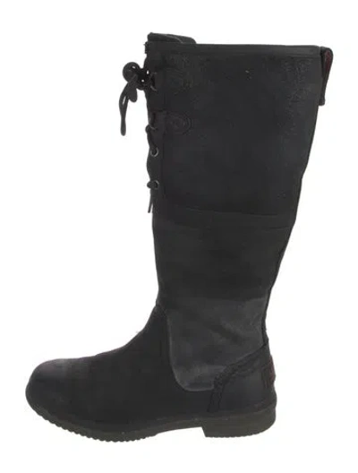 Pre-owned Ugg Suede Rain Boots In Black