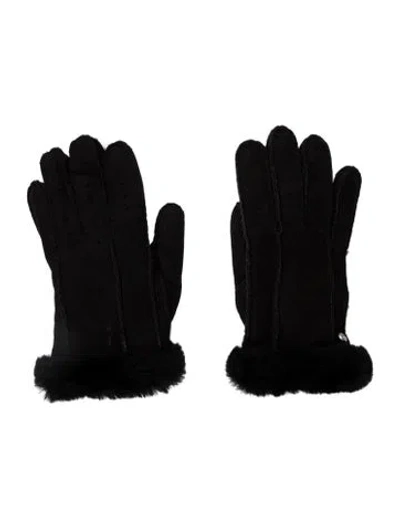 Pre-owned Ugg Suede Shearling Gloves In Black
