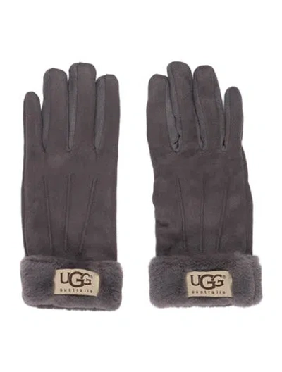 Pre-owned Ugg Suede Shearling Gloves In Grey