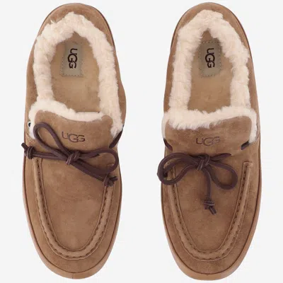 Ugg Suede Shearling-lined Flat In Beige