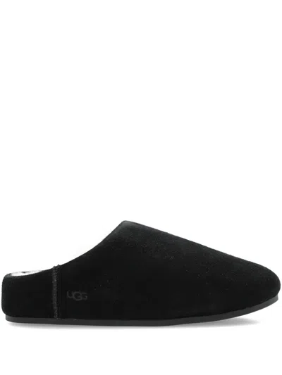 Ugg Suede Sheepskin Slippers In Black