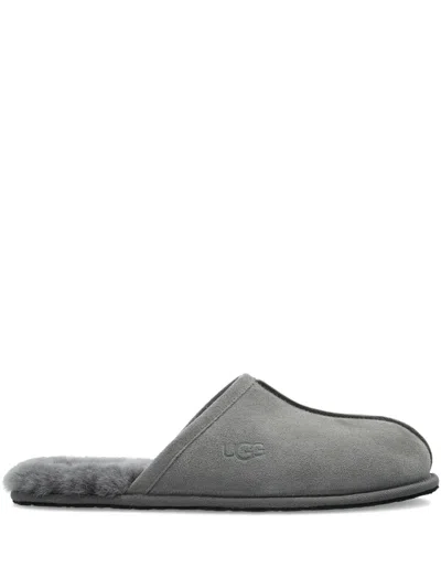 Ugg Suede Sheepskin Slippers In Gray