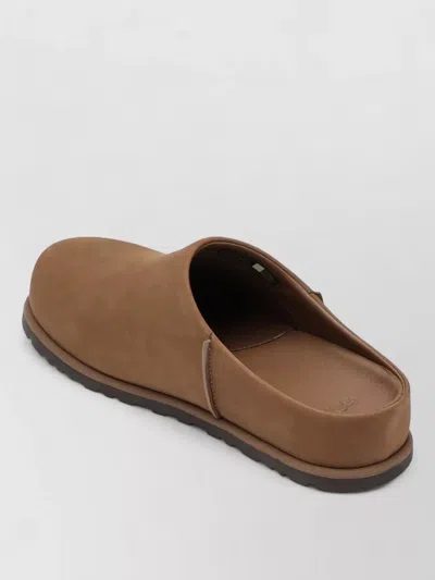 Ugg Suede Slippers Round Toe Rubber Sole In Brown