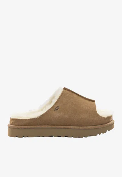 Ugg Suede Slippers With Embossed-logo In Brown