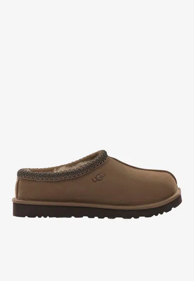 Ugg Suede Slippers With Signature-stitching In Brown