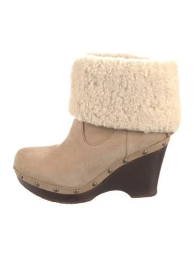 Pre-owned Ugg Suede Studded Accents Boots In Neutral