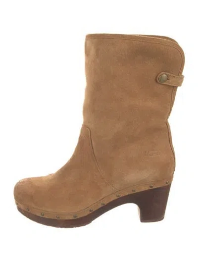 Pre-owned Ugg Suede Studded Accents Boots In Neutrals