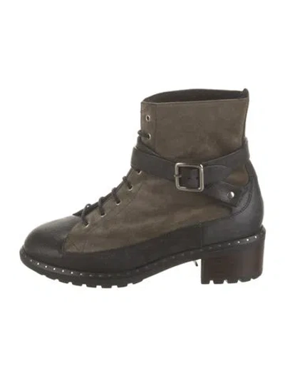 Pre-owned Ugg Suede Studded Accents Combat Boots In Green