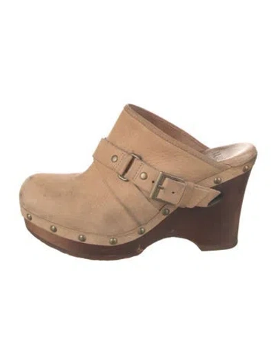 Pre-owned Ugg Suede Studded Accents Mules In Brown