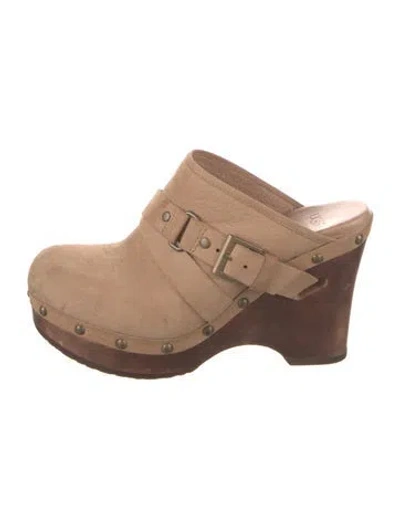 Pre-owned Ugg Suede Studded Accents Mules In Brown