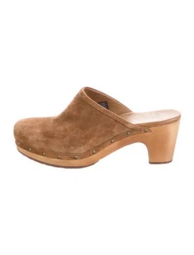 Pre-owned Ugg Suede Studded Accents Mules In Brown