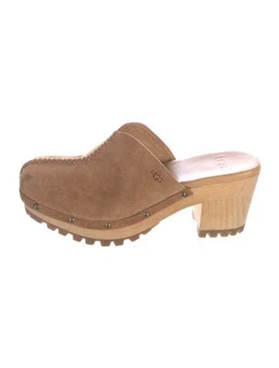 Pre-owned Ugg Suede Studded Accents Mules In Brown