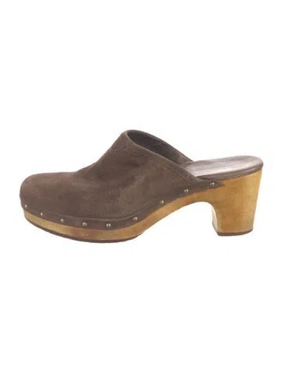 Pre-owned Ugg Suede Studded Accents Mules In Brown