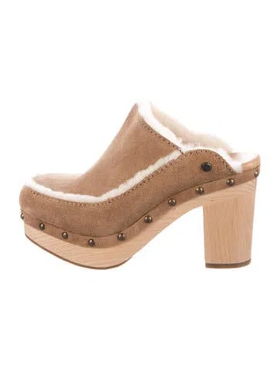 Pre-owned Ugg Suede Studded Accents Mules In Brown