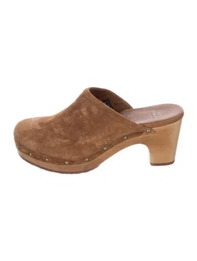 Pre-owned Ugg Suede Studded Accents Mules In Brown