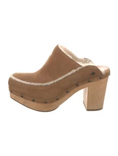 Pre-owned Ugg Suede Studded Accents Mules In Neutral
