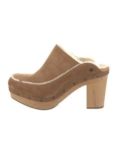 Pre-owned Ugg Suede Studded Accents Mules In Neutral