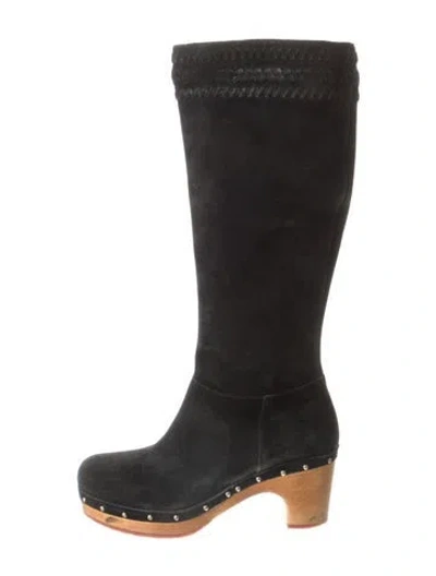 Pre-owned Ugg Suede Studded Accents Rain Boots In Black