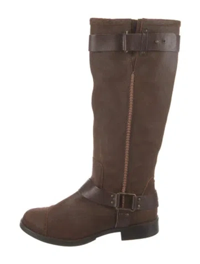 Pre-owned Ugg Suede Studded Accents Riding Boots In Brown