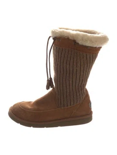 Pre-owned Ugg Suede Tassel Accents Slouch Boots In Brown