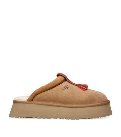 Ugg Tazzle Tassel-embellished Suede Flatform Slippers In Tan