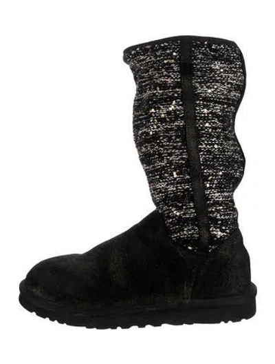 Pre-owned Ugg Suede Tweed Pattern Slouch Boots In Black