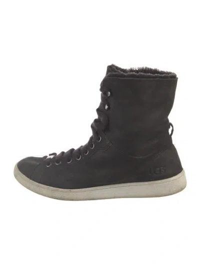 Pre-owned Ugg Suede Wedge Sneakers In Black