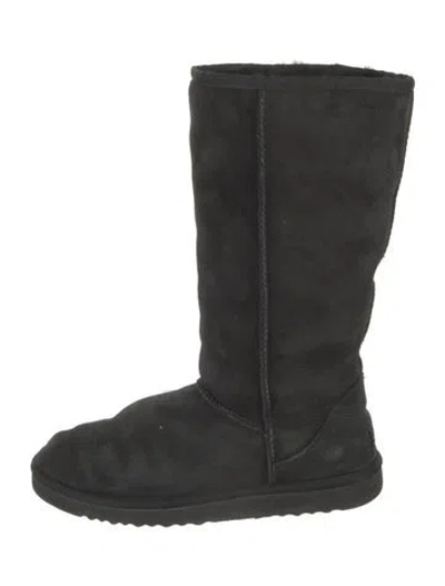 Pre-owned Ugg Suede Whipstitch Trim Boots In Black