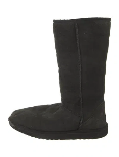 Pre-owned Ugg Suede Whipstitch Trim Boots In Black