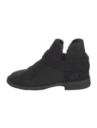 Pre-owned Ugg Suede Whipstitch Trim Boots In Black