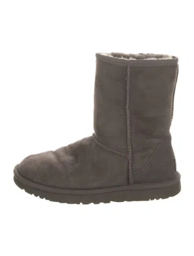 Pre-owned Ugg Suede Whipstitch Trim Boots In Gray