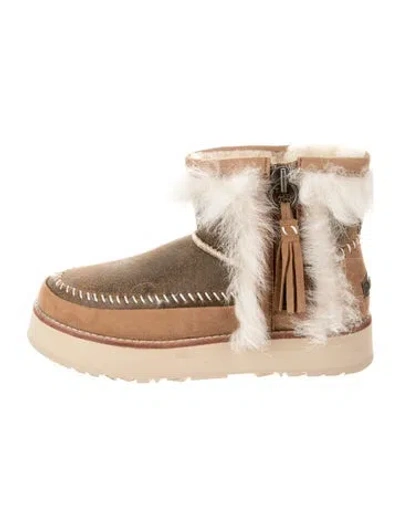 Pre-owned Ugg Suede Whipstitch Trim Boots In Multi