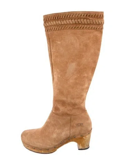 Pre-owned Ugg Suede Whipstitch Trim Boots In Neutral