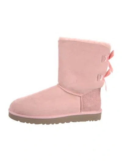 Pre-owned Ugg Suede Whipstitch Trim Boots In Pink