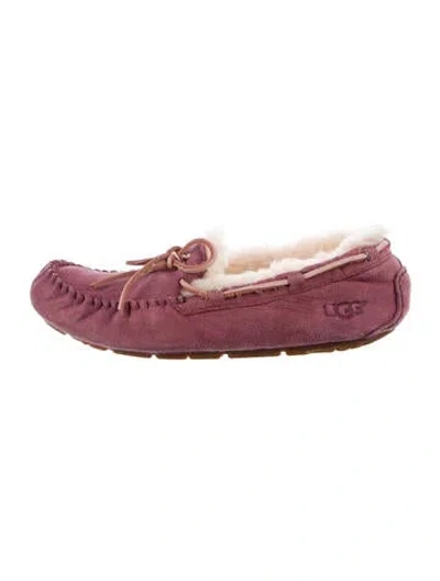 Pre-owned Ugg Suede Whipstitch Trim Moccasins In Pink