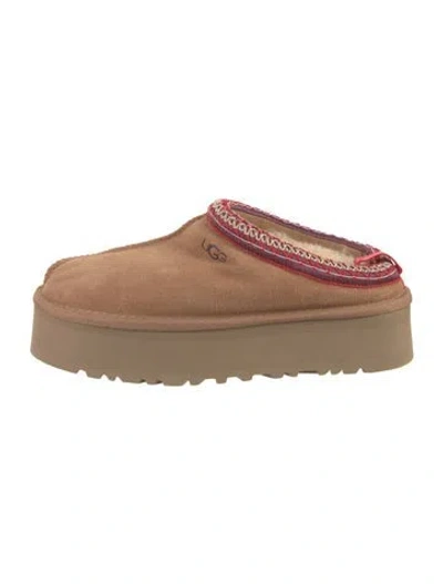 Pre-owned Ugg Suede Whipstitch Trim Mules In Brown