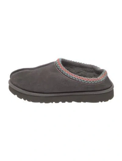 Pre-owned Ugg Suede Whipstitch Trim Slides In Grey